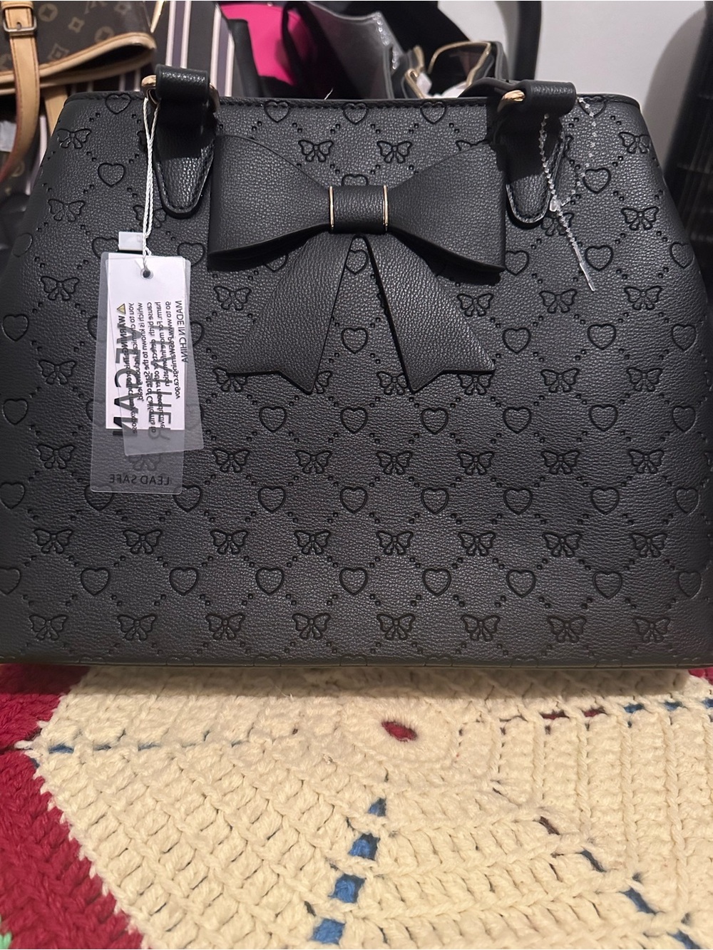 Elegant Black Bow-Accent Satchel Handbag